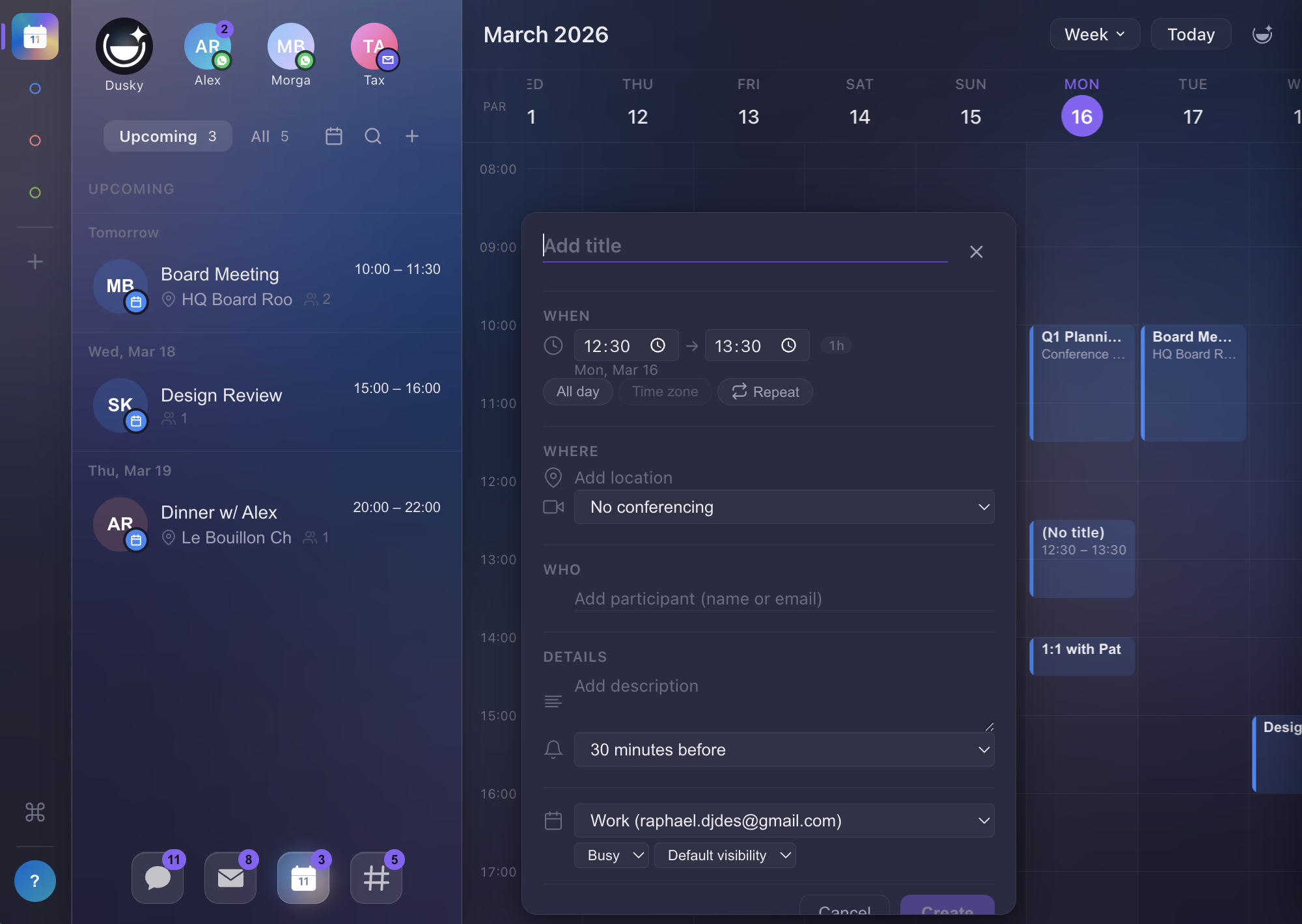 Dusky calendar view